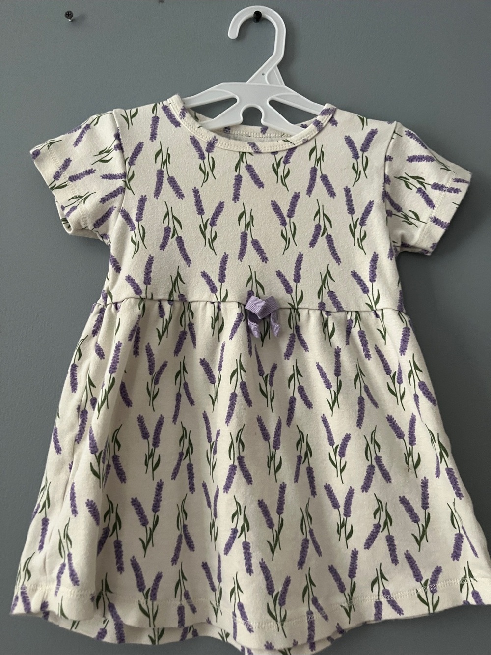 Lavender Print Girls' Short Sleeve Dress - Cream & Purple